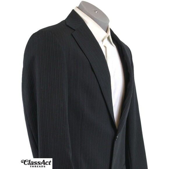Hart Schaffner Marx 2 Piece Suit Black Striped Wool 40R Pleated Fronts 35" W - Picture 5 of 10